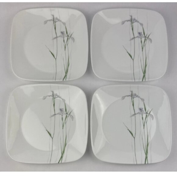 4 Corelle Shadow Iris Square 9" Plates Luncheon Salad Corning Purple Flowers - Picture 3 of 3